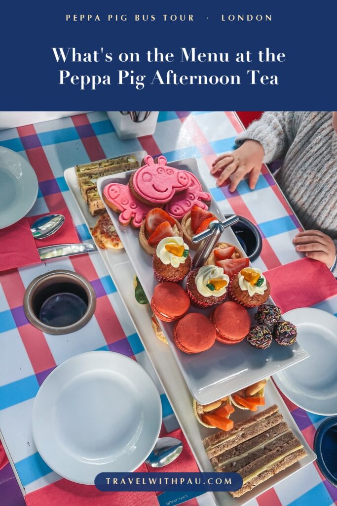What is on the menu at the Peppa Pig afternoon tea bus tour in London
