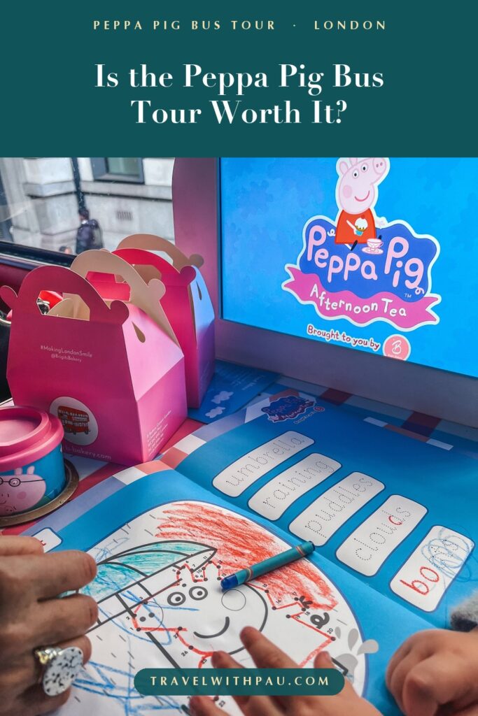 Is the Peppa Pig bus tour in London worth it? Peppa Pig afternoon tea screen, takeaway boxes and activity book