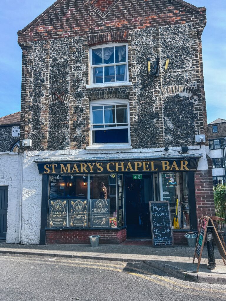 St Mary's Chapel Bar, the historic flint pub and bookshop on Albion Street in Broadstairs