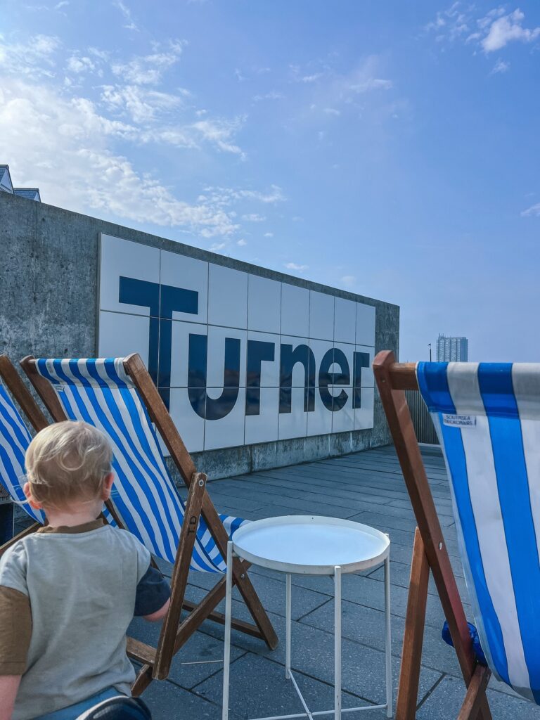 Blue striped deckchairs on the terrace at Turner Contemporary in Margate