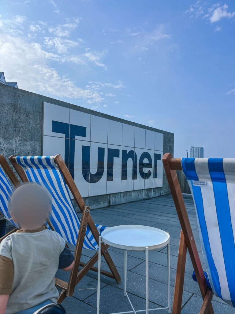 Blue striped deckchairs on the terrace at Turner Contemporary in Margate